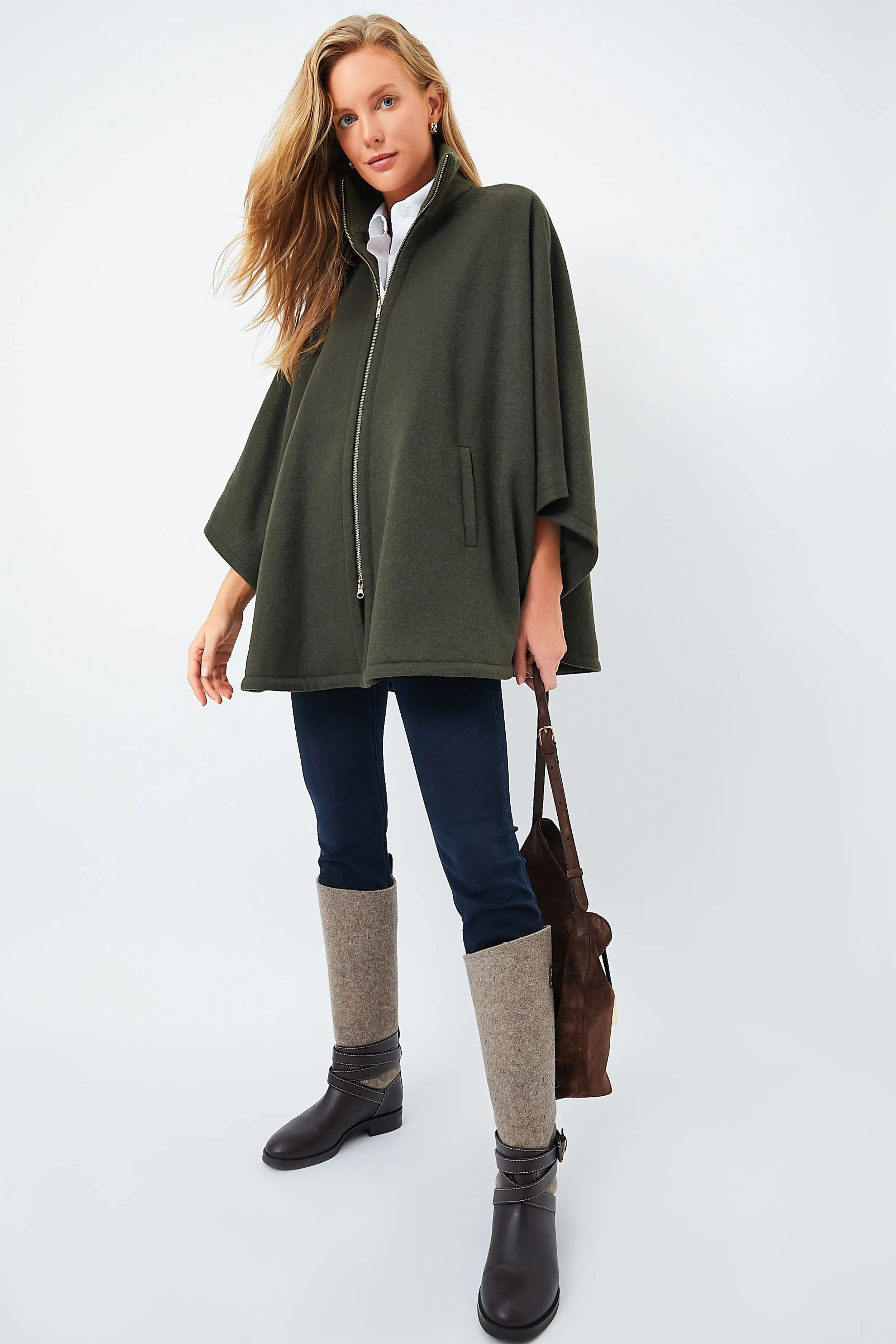 Olive Full Zip Huntington Poncho