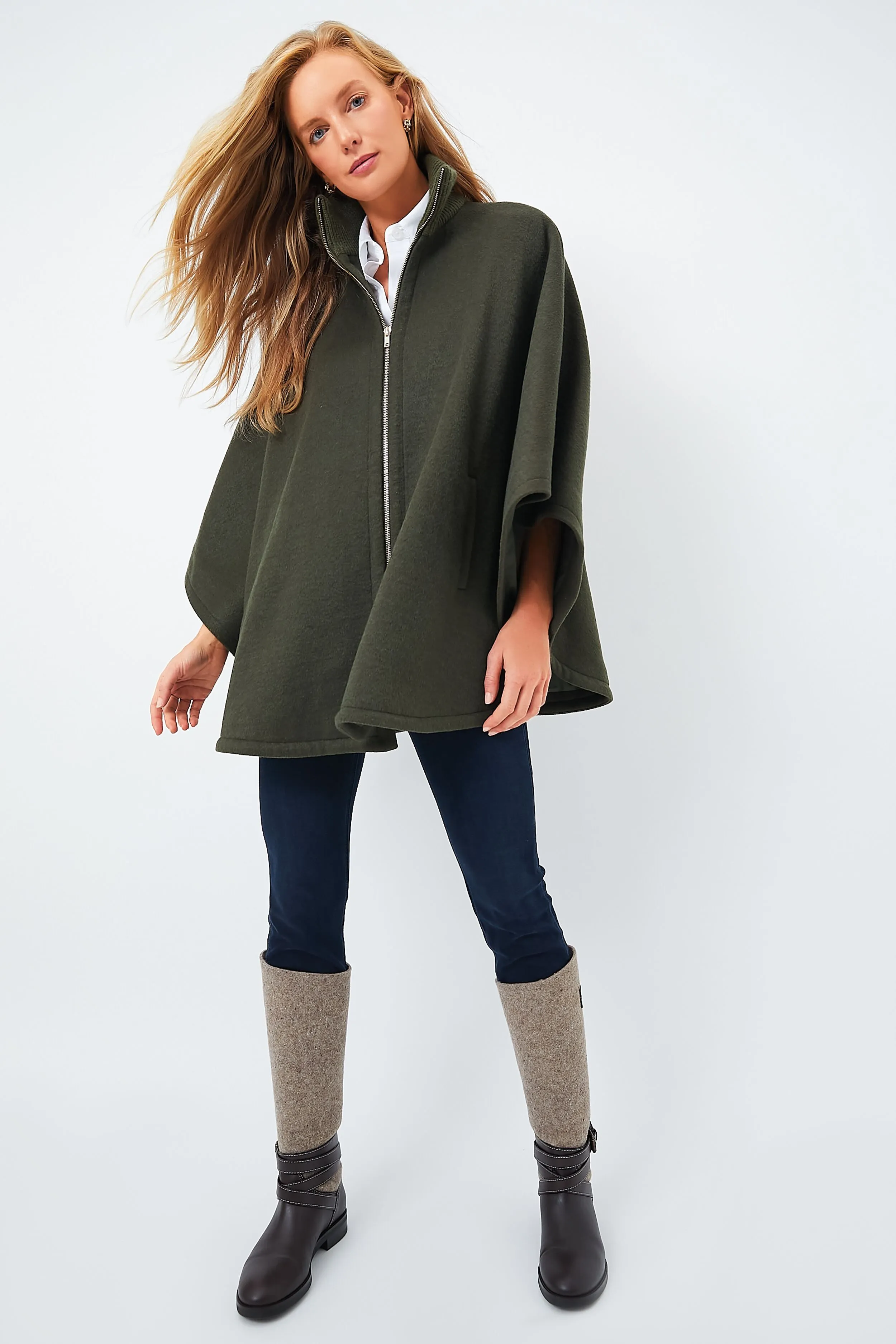 Olive Full Zip Huntington Poncho