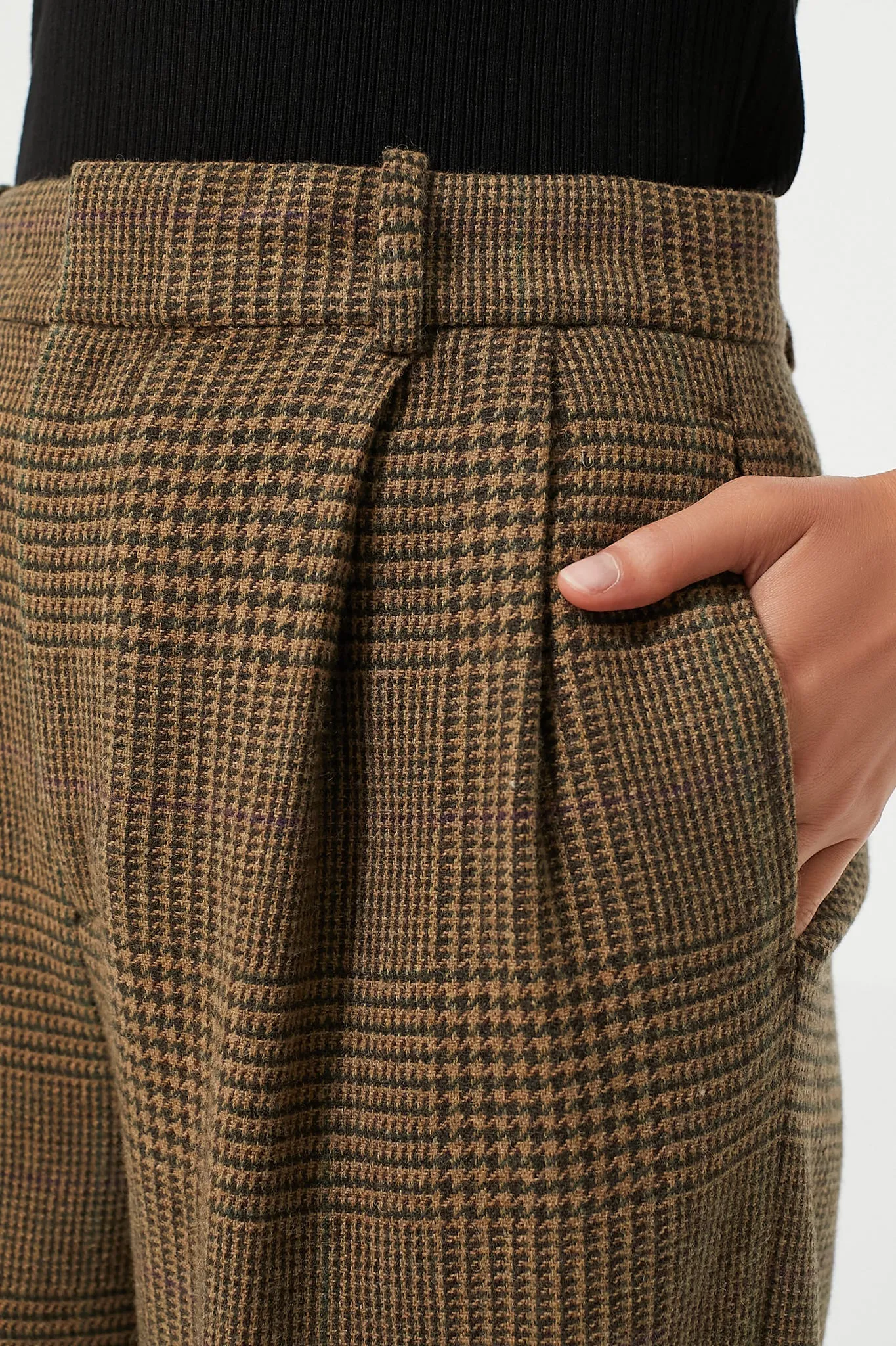 Olive Glen Check Cropped Trouser