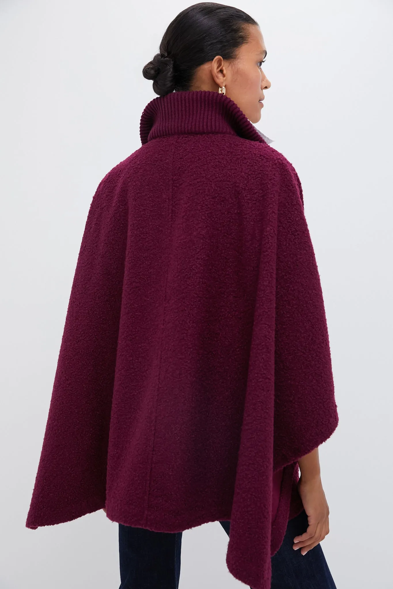 Oxblood Boucle High-Neck Poncho