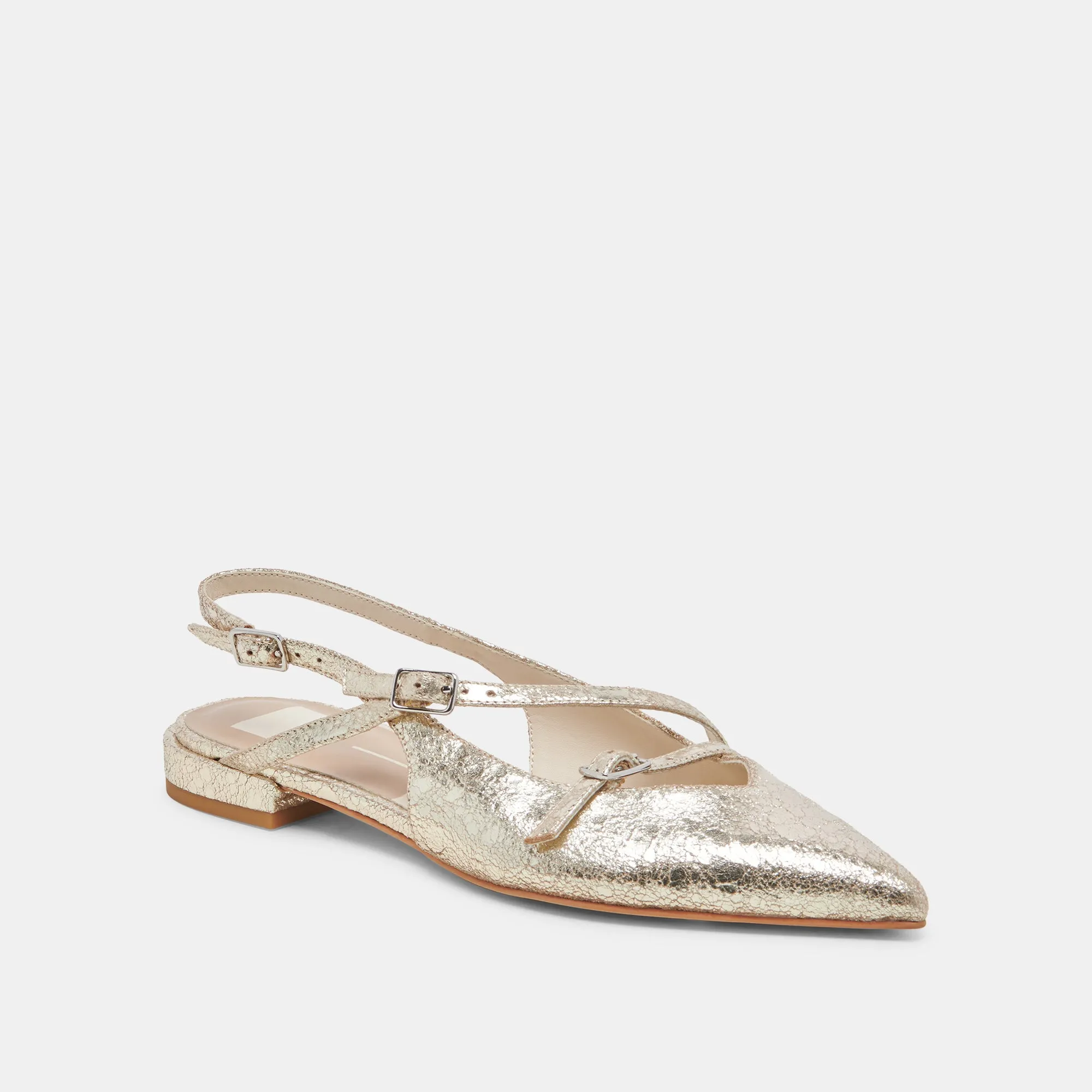 PAMLA FLATS PLATINUM DISTRESSED LEATHER