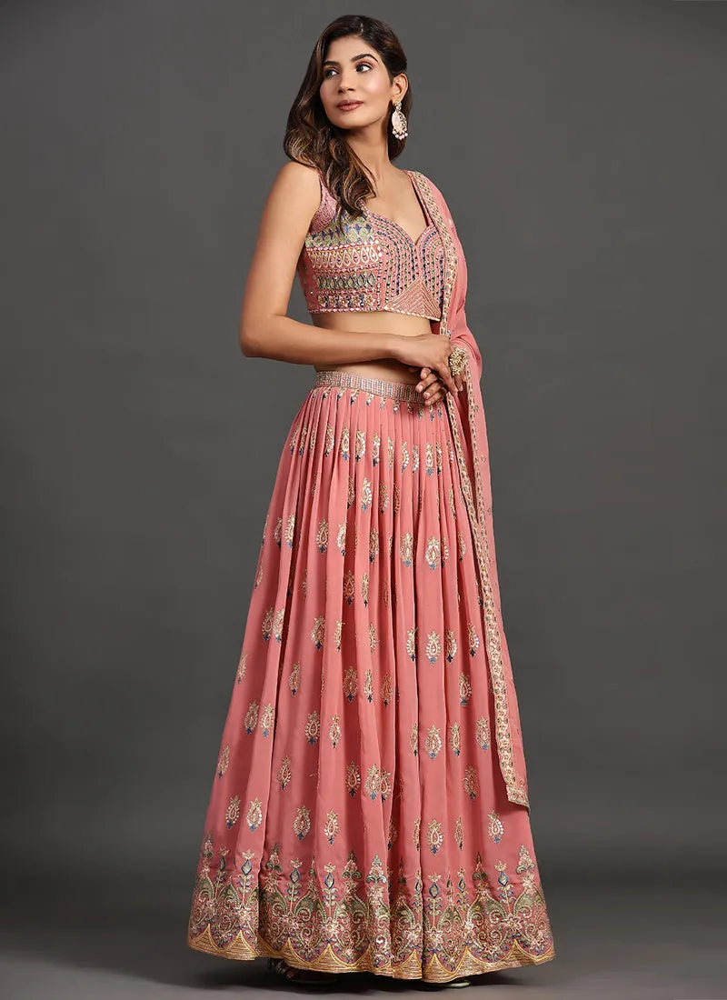 Peach Multi Embroidery Traditional Lehenga Choli