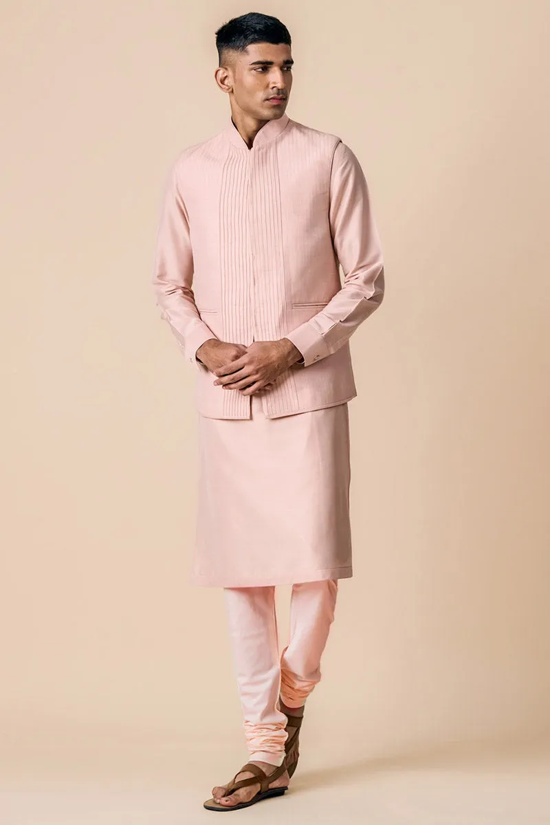 Pink Kurta Bundi Set With Stitch Detailing