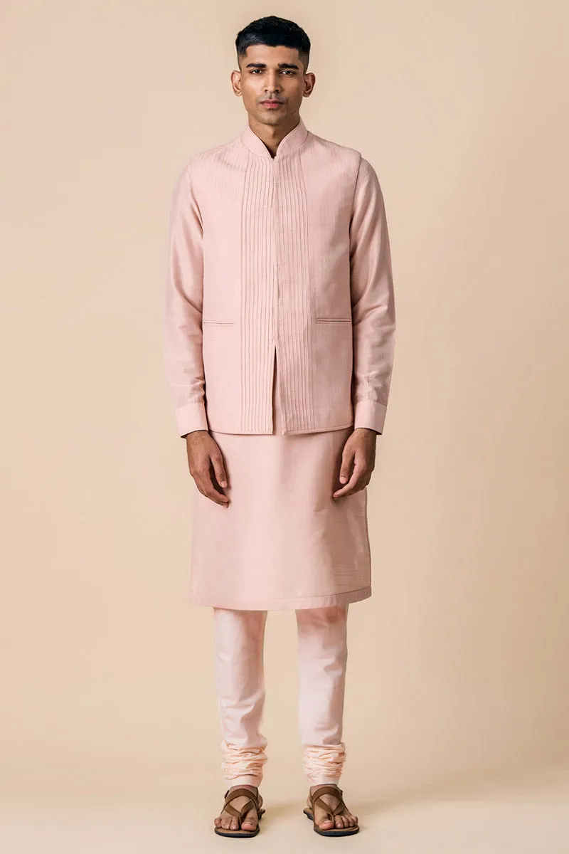 Pink Kurta Bundi Set With Stitch Detailing