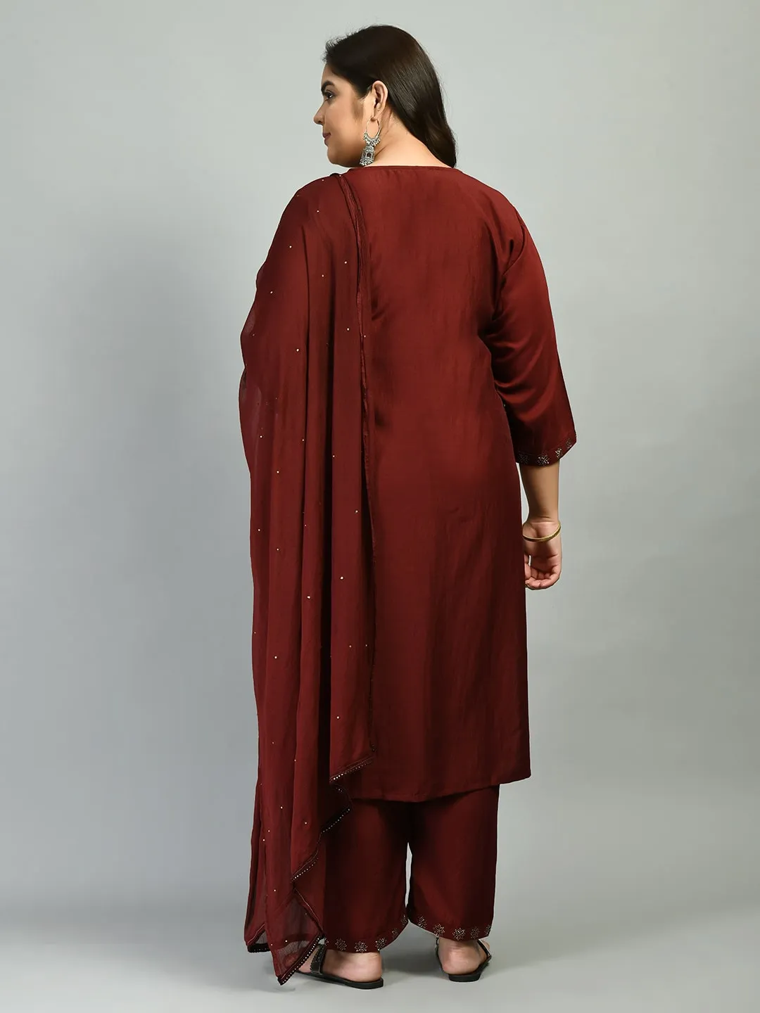 Plus Size Sparkling Maroon Kurta Set