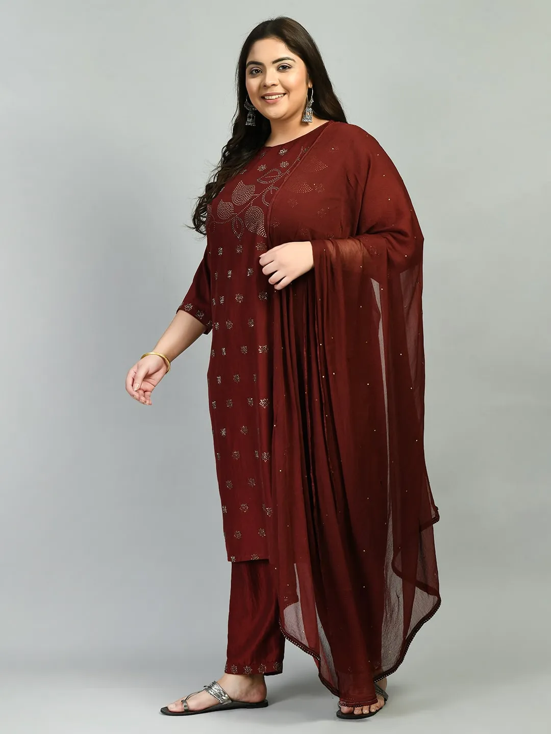 Plus Size Sparkling Maroon Kurta Set