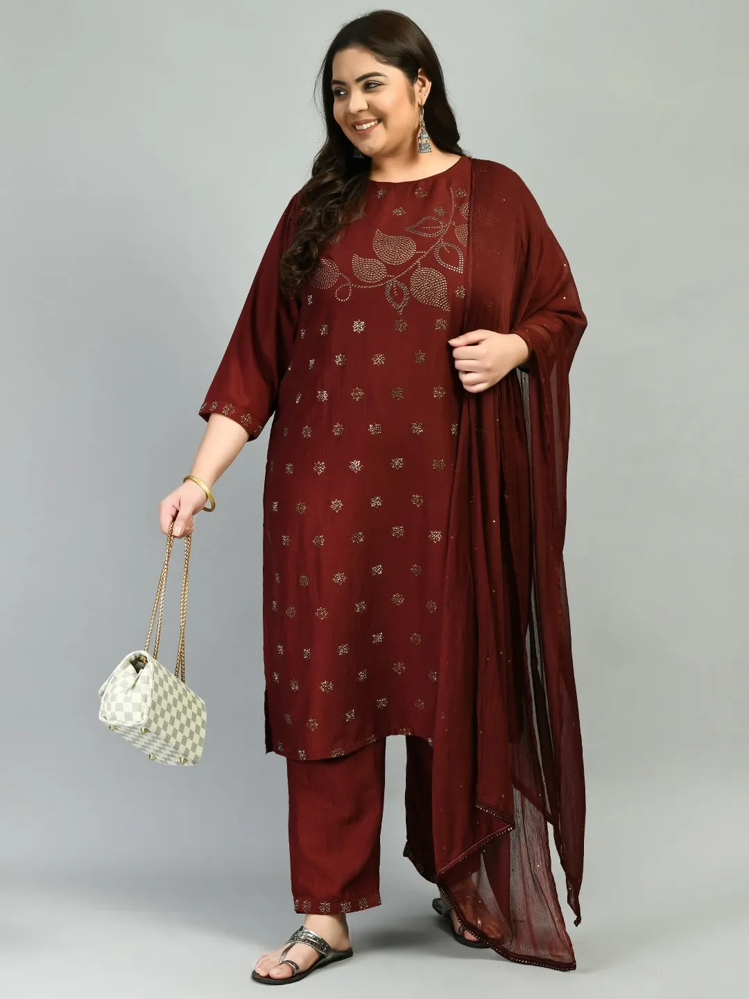 Plus Size Sparkling Maroon Kurta Set