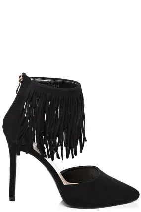 Pointy Fringe Stiletto Heel in Black