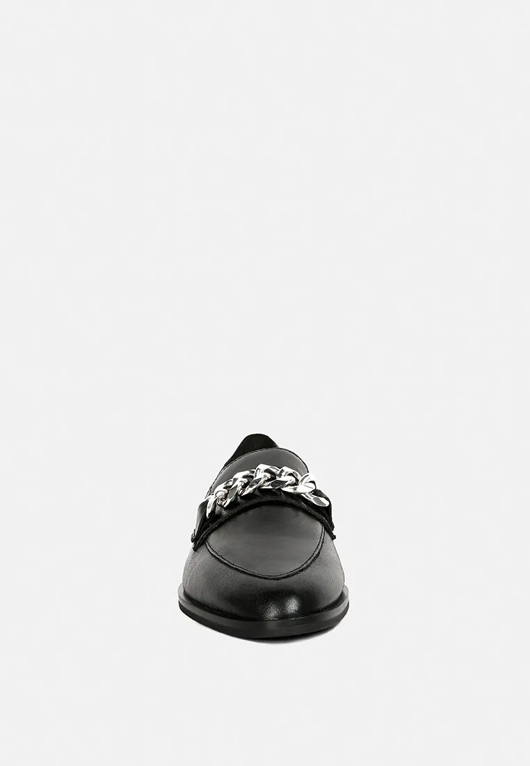 POLA Black Leather Horsebit Loafers