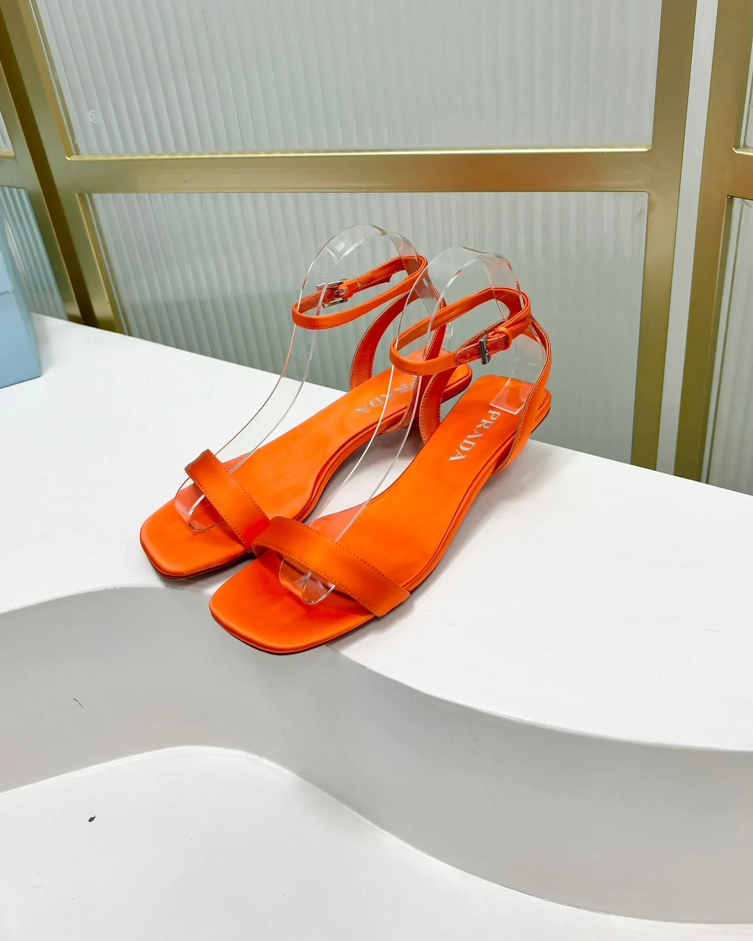 PRA TRIANGLE HEEL SATIN SANDALS BRIGHT ORANGE