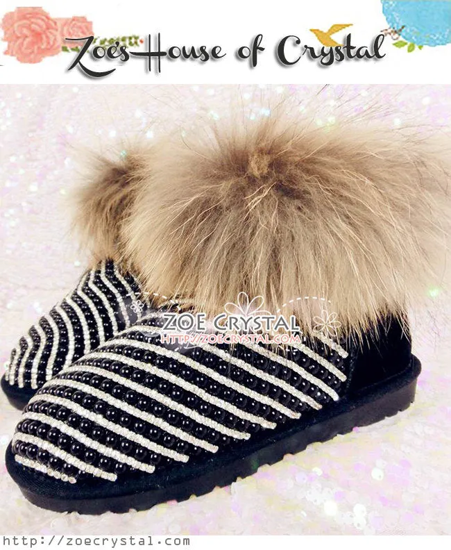 PROMOTION WINTER Fur Cuff Boots with Zebra Print made with Rhinestones and Pearls