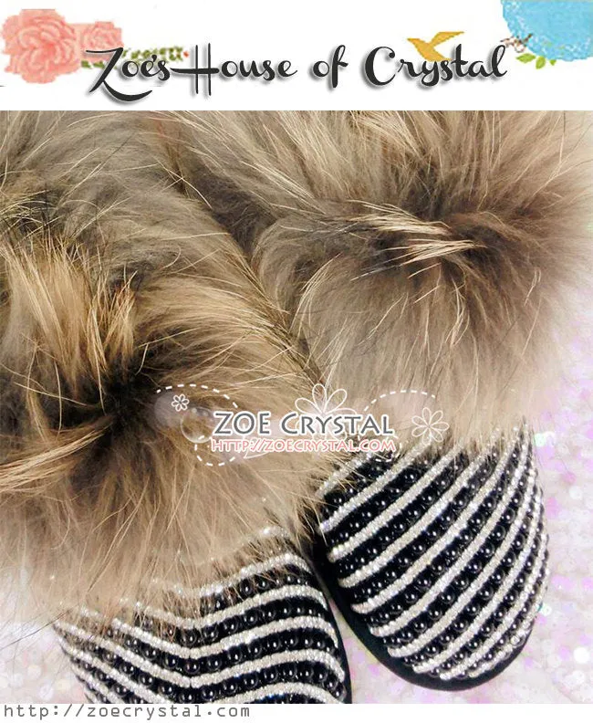 PROMOTION WINTER Fur Cuff Boots with Zebra Print made with Rhinestones and Pearls