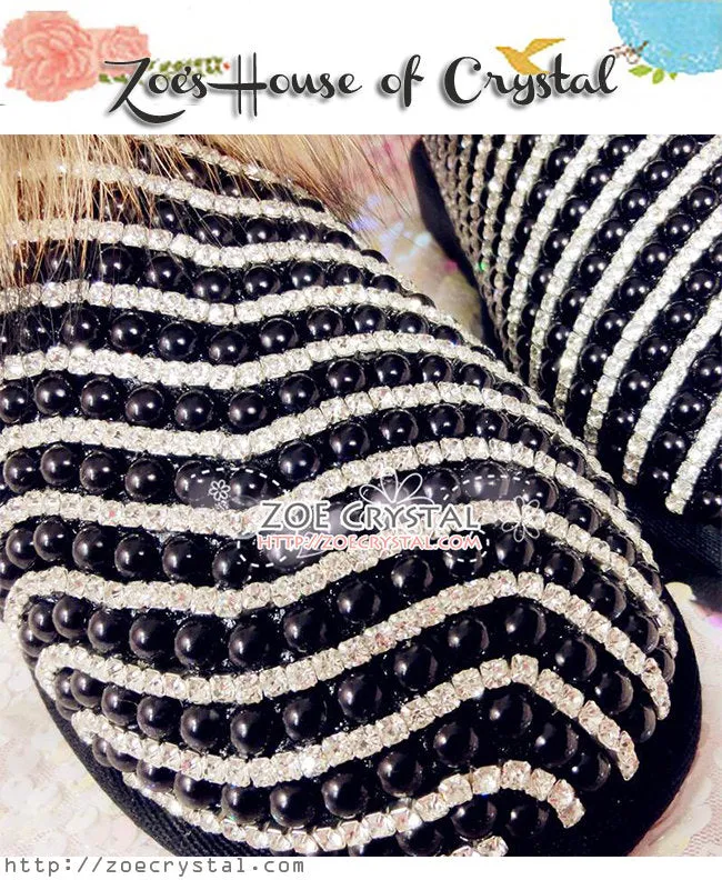 PROMOTION WINTER Fur Cuff Boots with Zebra Print made with Rhinestones and Pearls