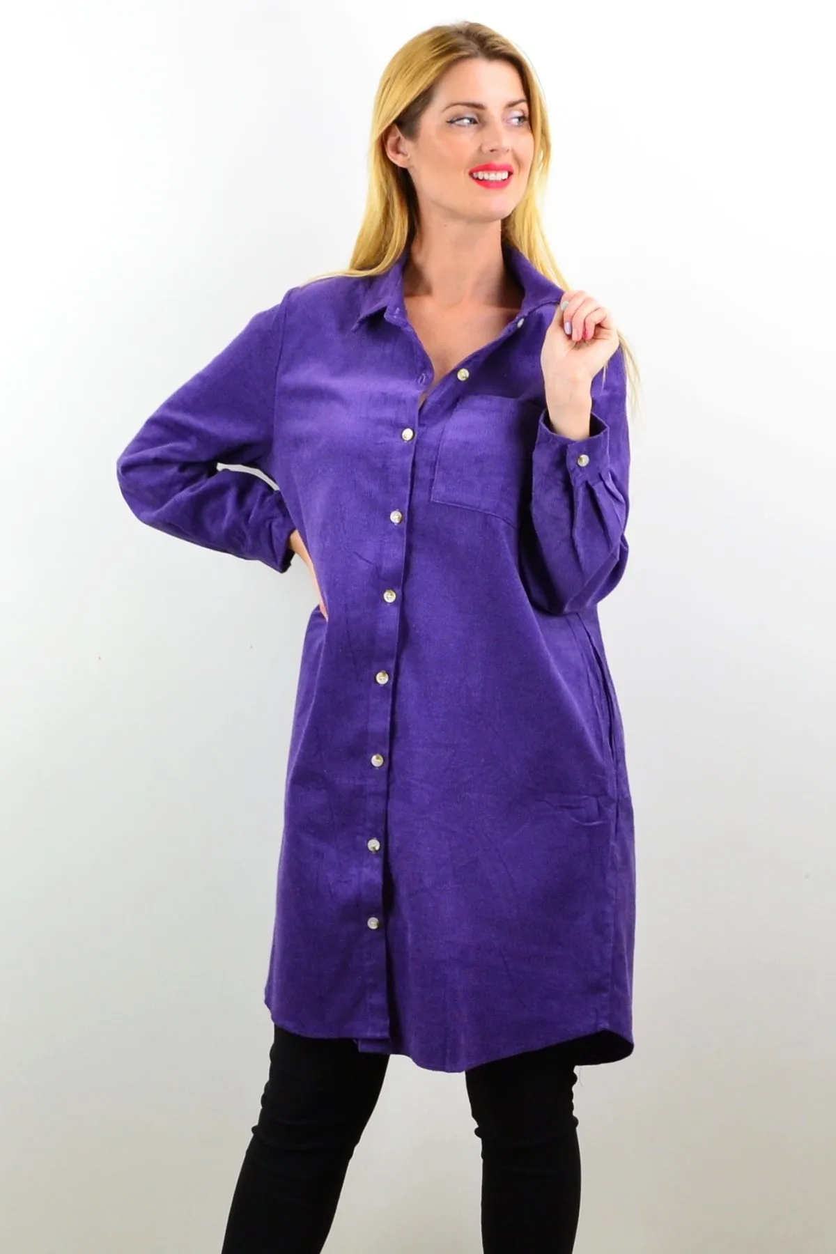 Purple Corduroy Tunic Shirt Dress