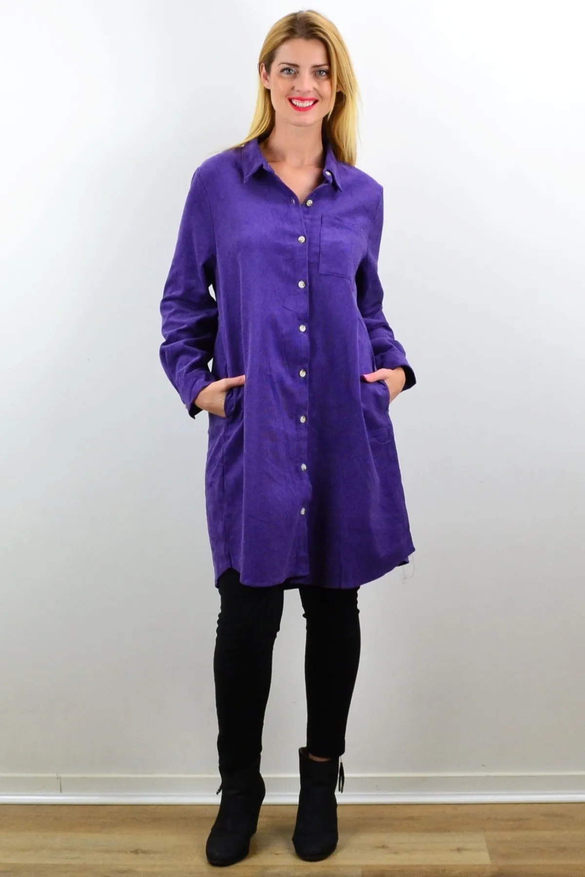 Purple Corduroy Tunic Shirt Dress