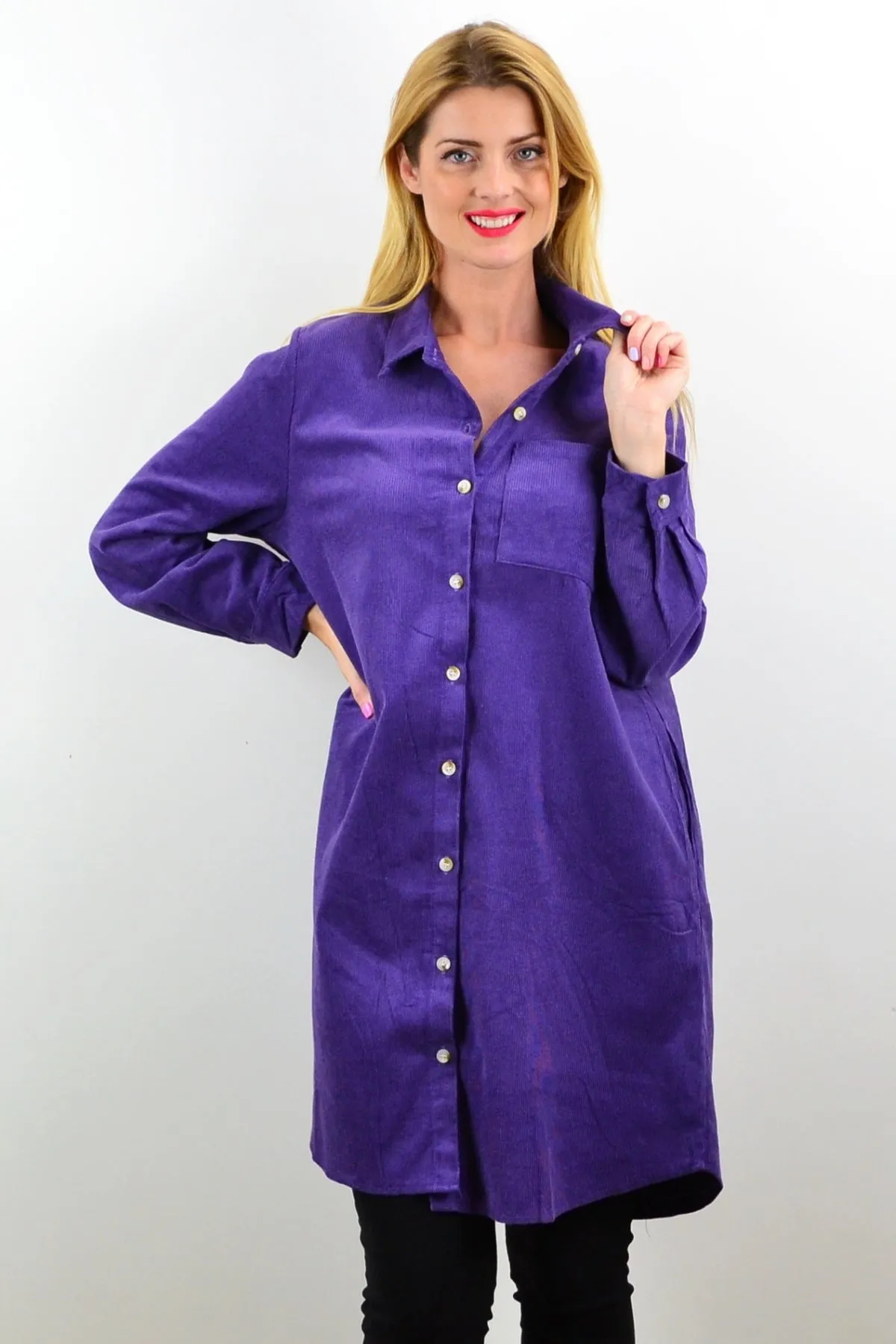 Purple Corduroy Tunic Shirt Dress