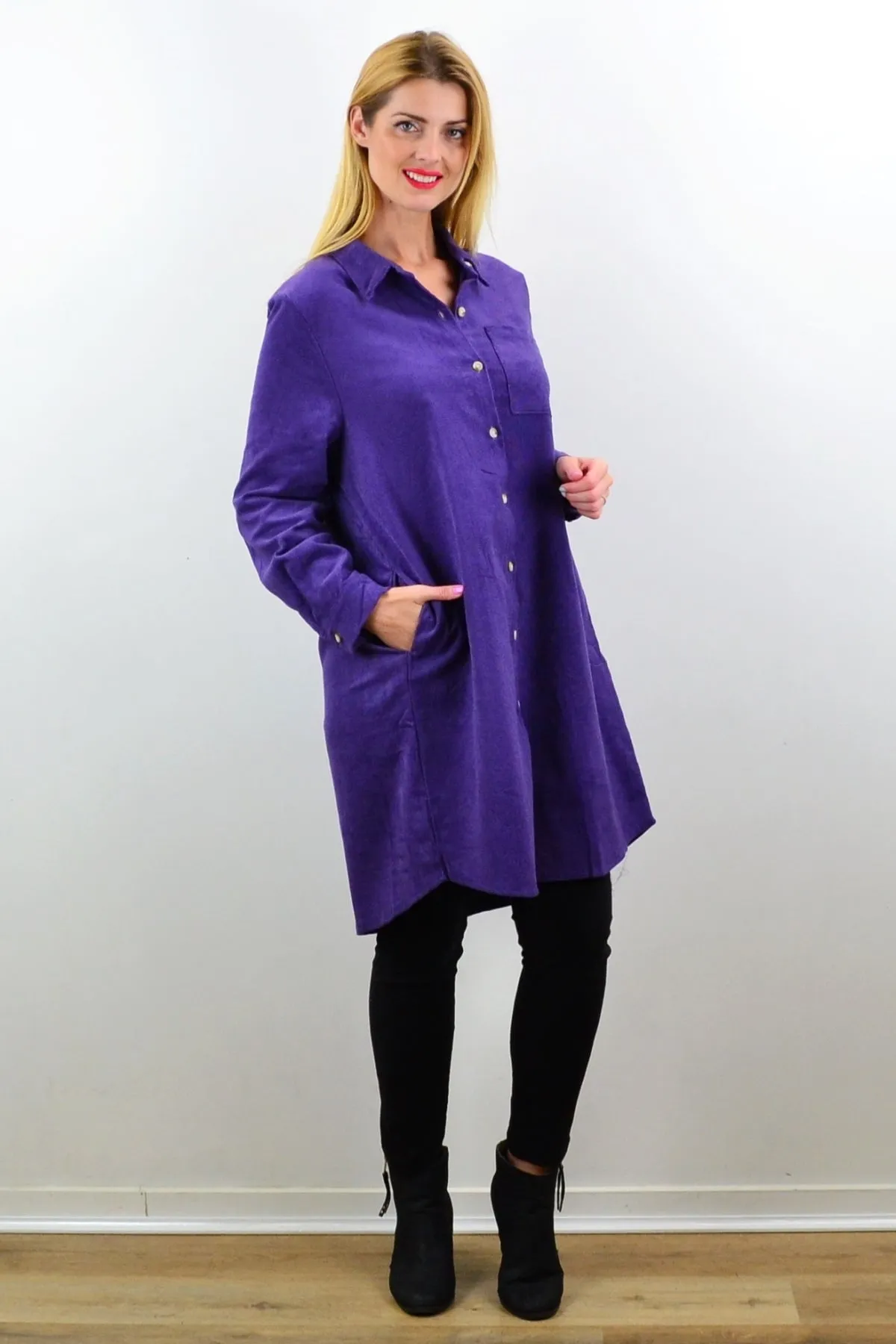 Purple Corduroy Tunic Shirt Dress