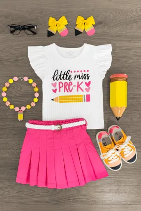 "Little Miss Pre-K - 5th Grade" Pink Skirt Set