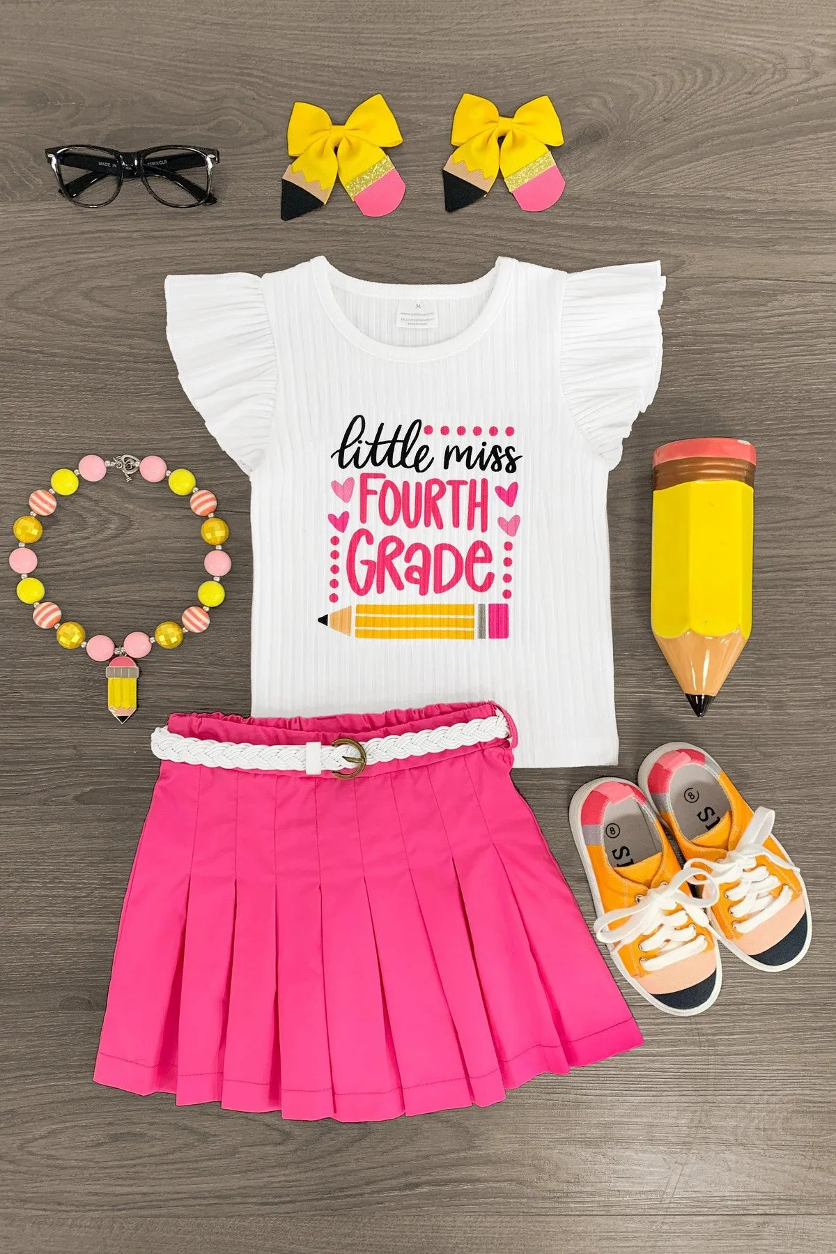 "Little Miss Pre-K - 5th Grade" Pink Skirt Set