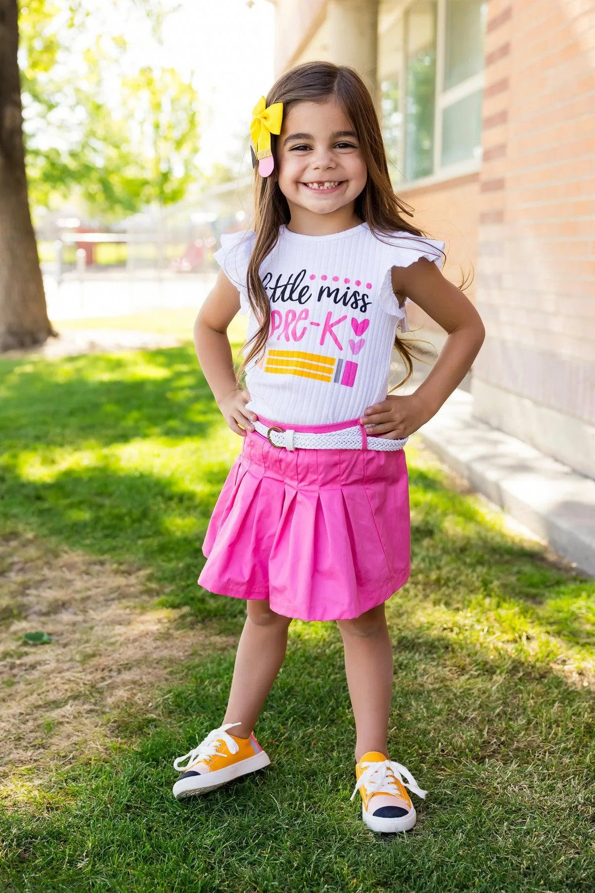 "Little Miss Pre-K - 5th Grade" Pink Skirt Set