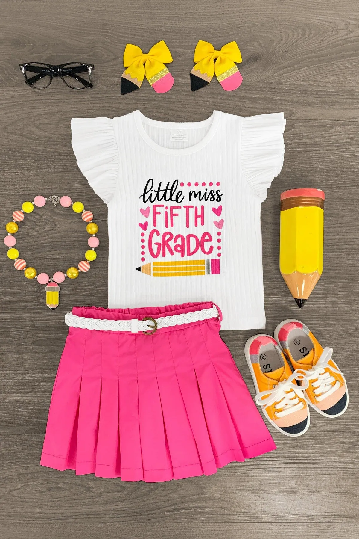 "Little Miss Pre-K - 5th Grade" Pink Skirt Set