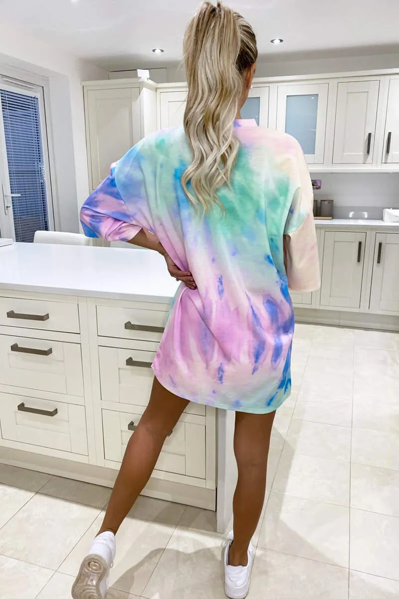 Rainbow Tie Dye Oversized T-Shirt Dress