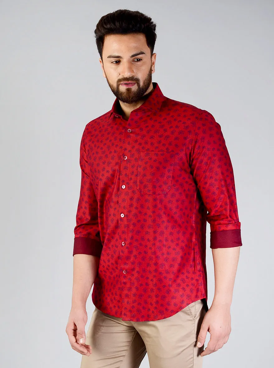 Red & Blue Printed Slim Fit Evening Wear Shirt | Metal