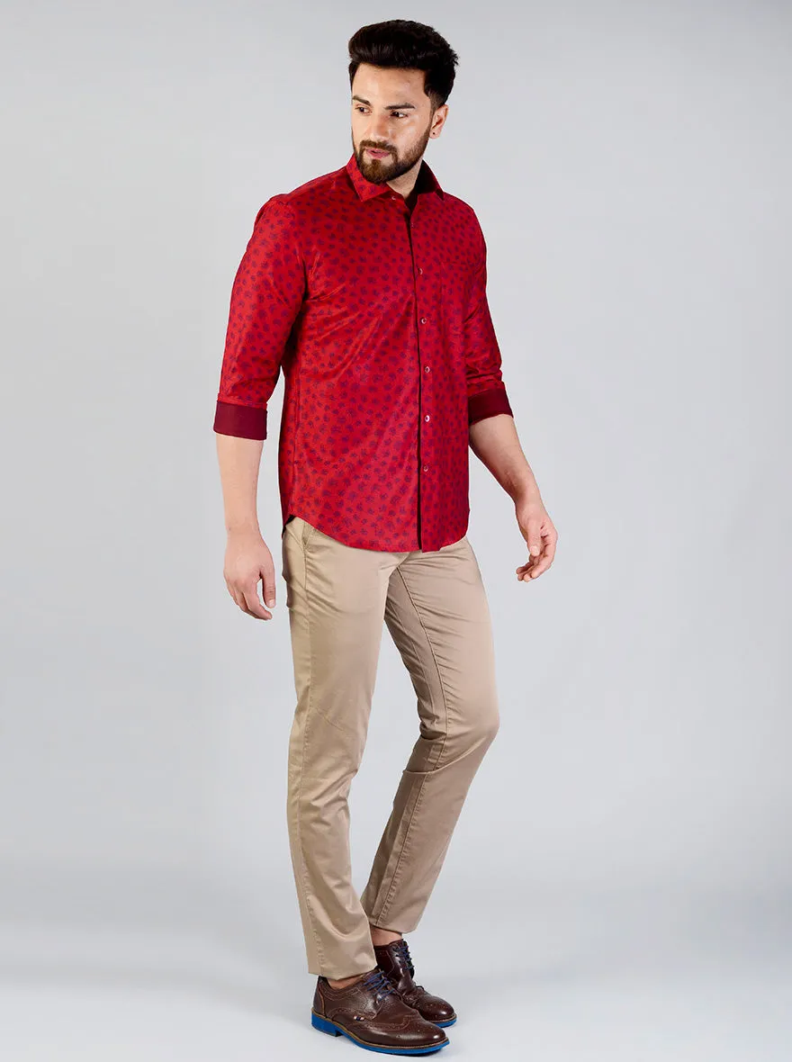 Red & Blue Printed Slim Fit Evening Wear Shirt | Metal