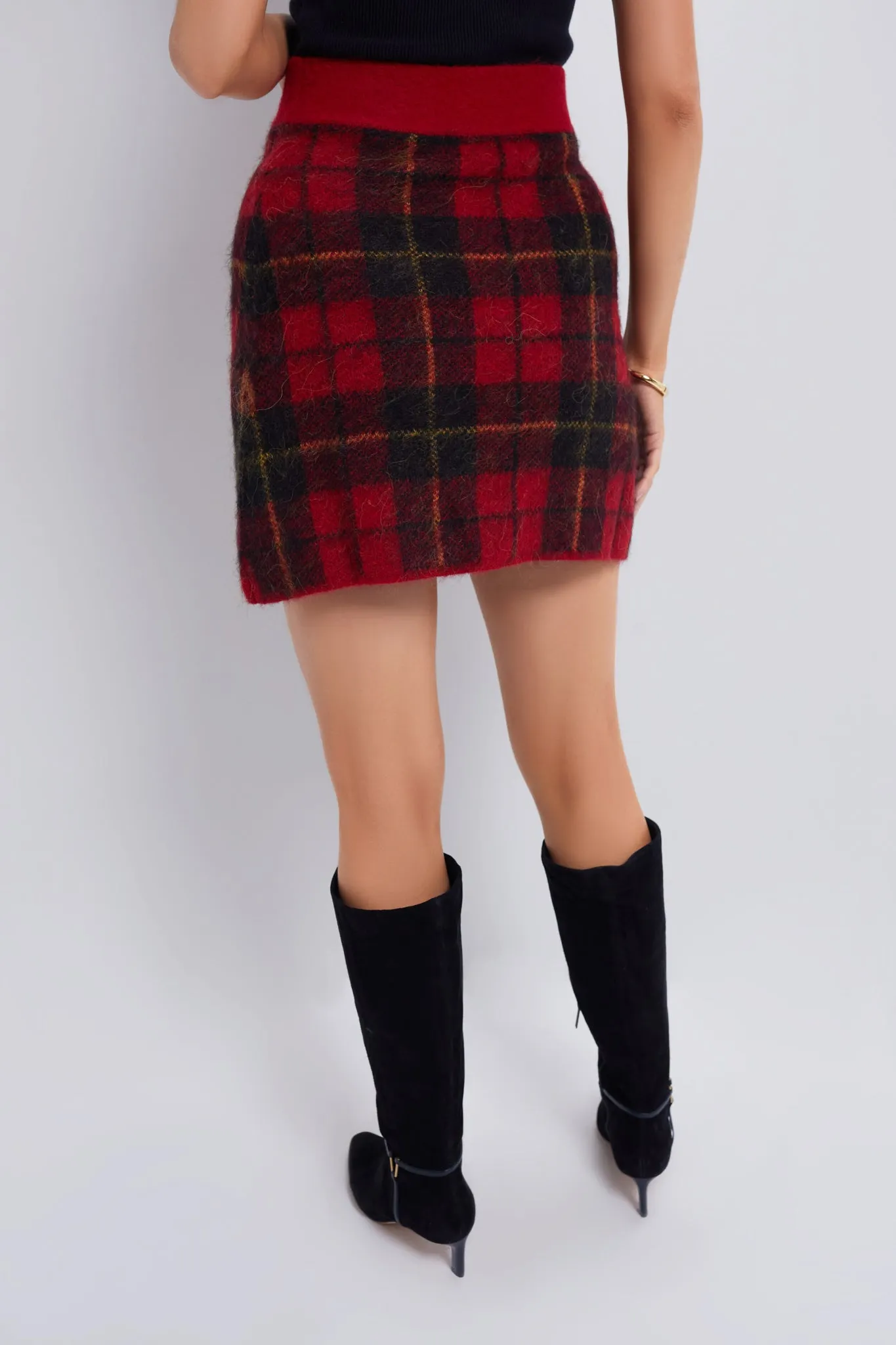 Red Plaid Alpaca Blend Mini Skirt