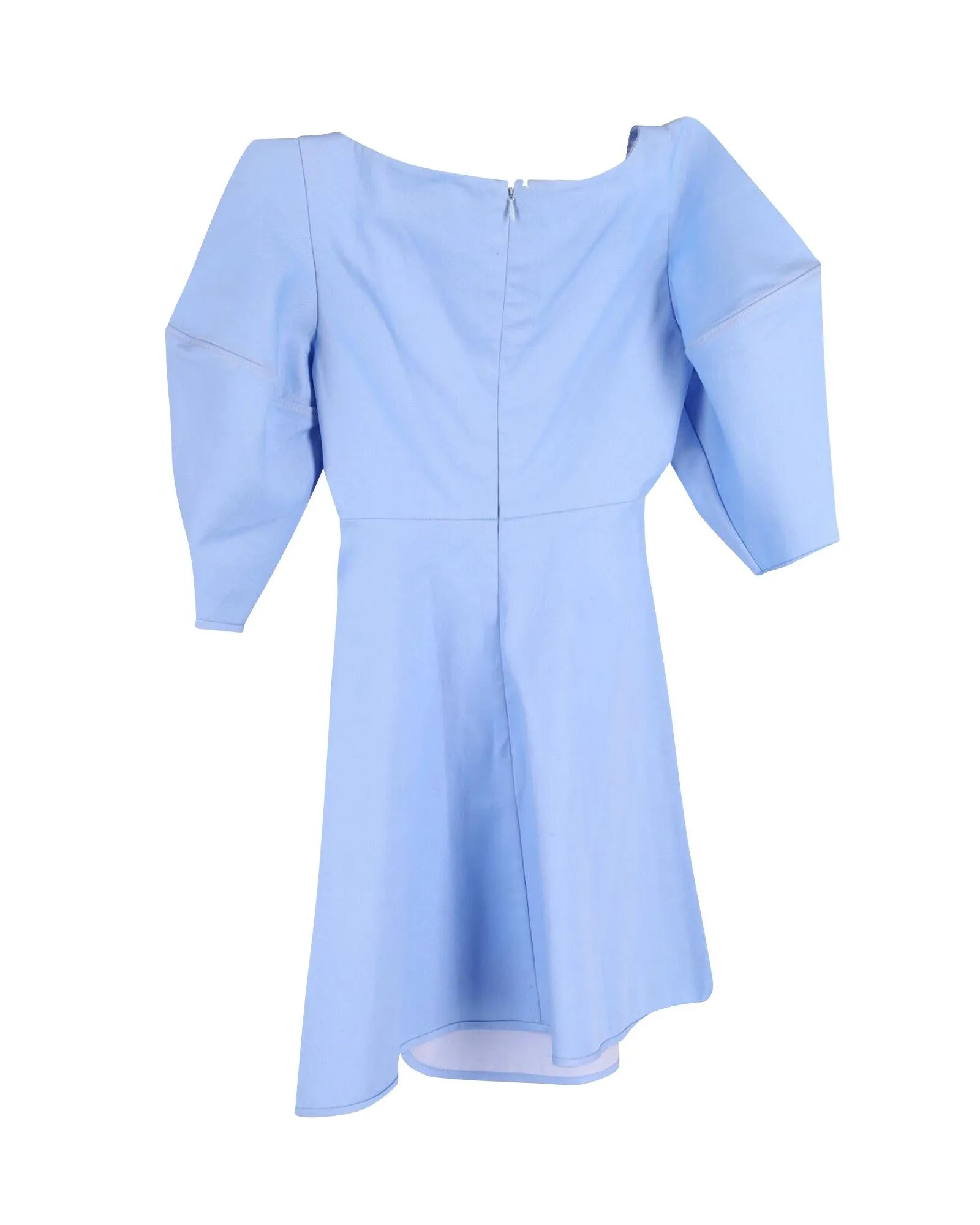 Sculptural Light Blue Cotton Dress with Asymmetric Hem and Sleeves