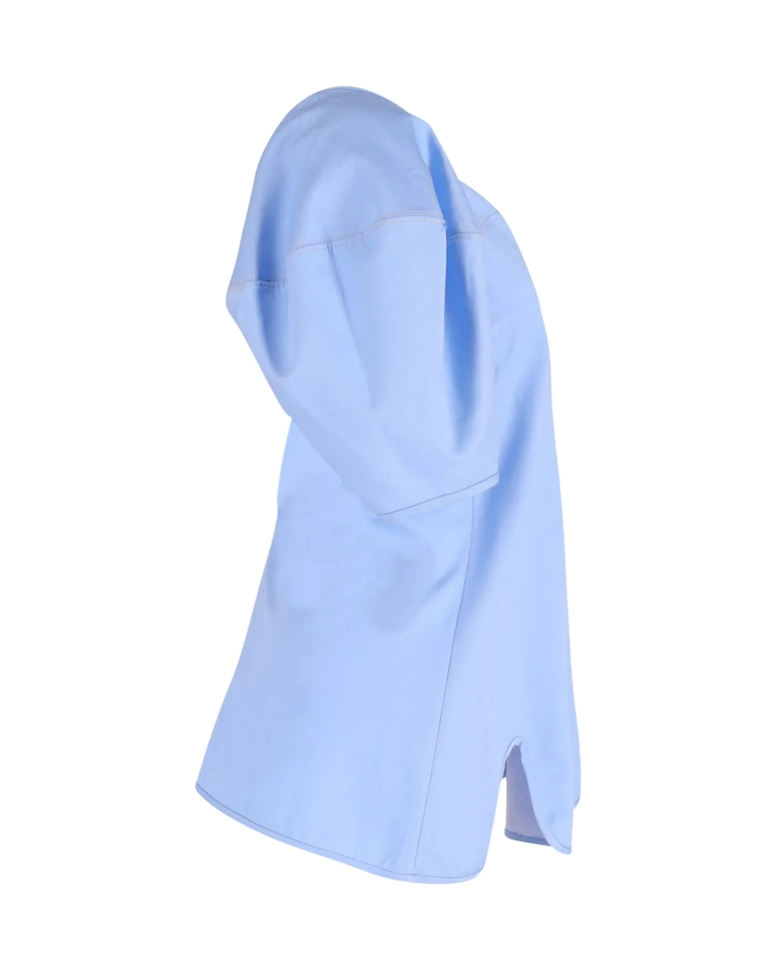 Sculptural Light Blue Cotton Dress with Asymmetric Hem and Sleeves