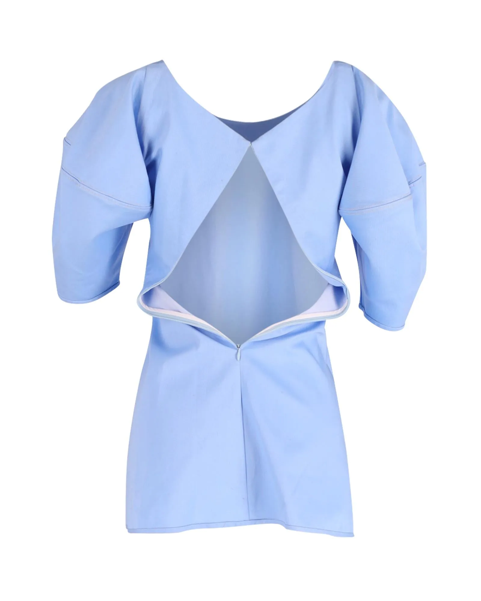 Sculptural Light Blue Cotton Dress with Asymmetric Hem and Sleeves