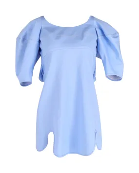 Sculptural Light Blue Cotton Dress with Asymmetric Hem and Sleeves