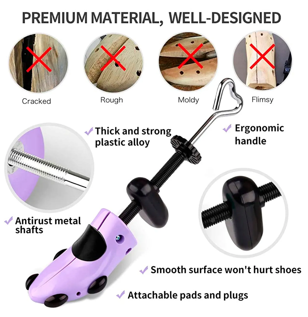 Shoe Stretcher Pair 4-way Shoe Expander Widener Shoe Tree Extender for Wide FeetLight Color Light Purple