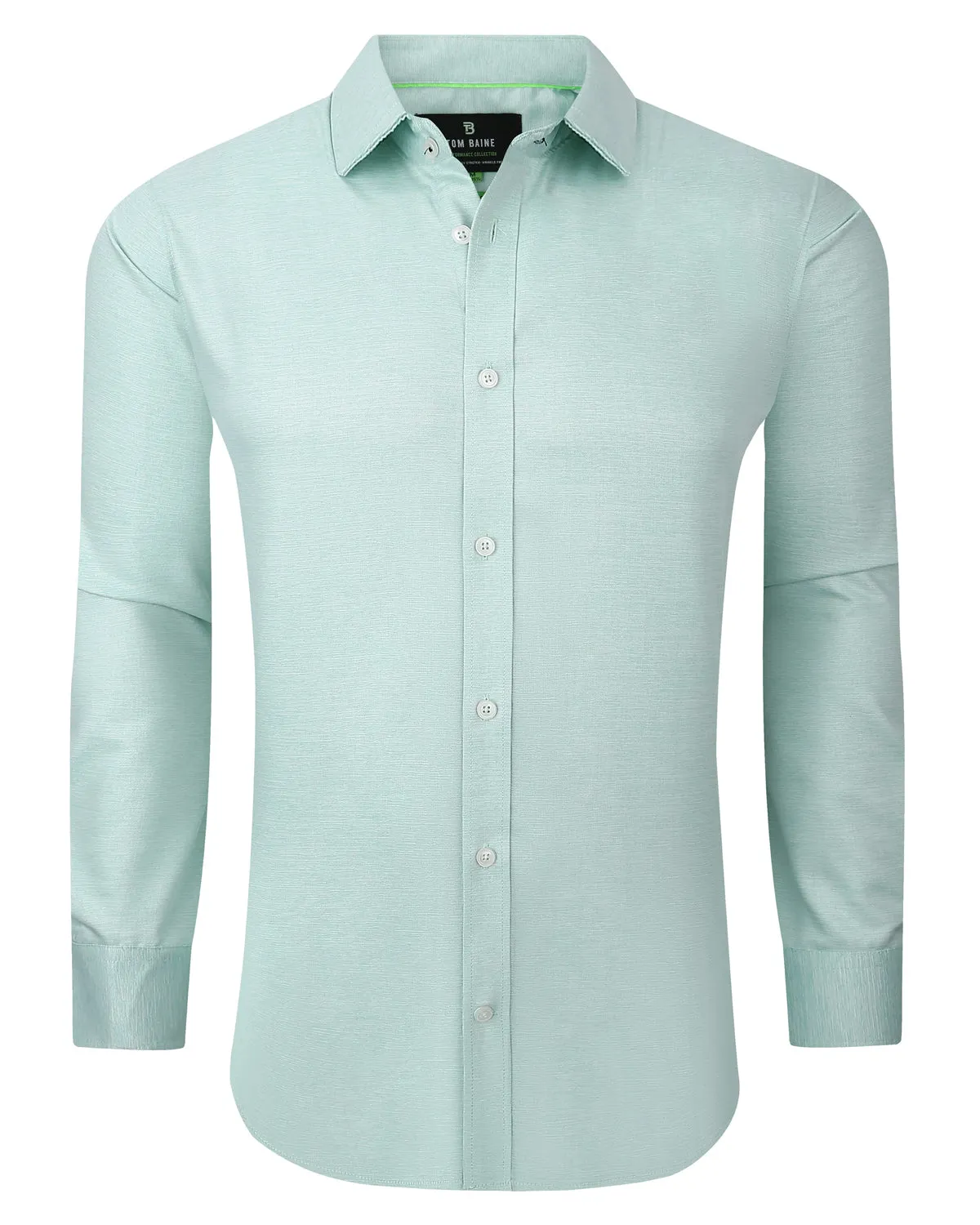 Slim Fit Performance Stretch Button-Up Shirt Plain Green TB900