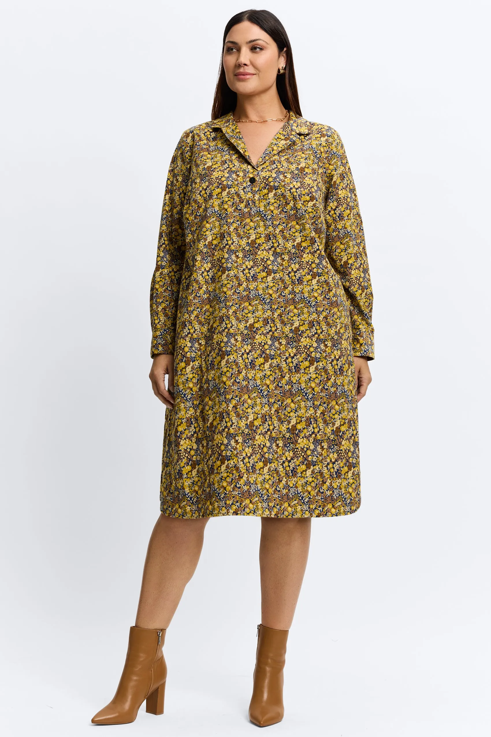 Sloane Plus Ditsy Floral Corduroy Dress