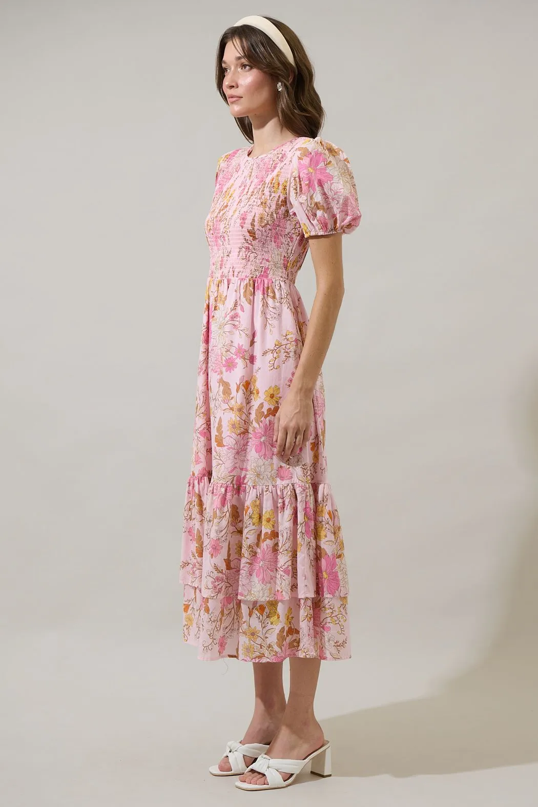 Solanda Floral Aruba Smocked Midi Dress