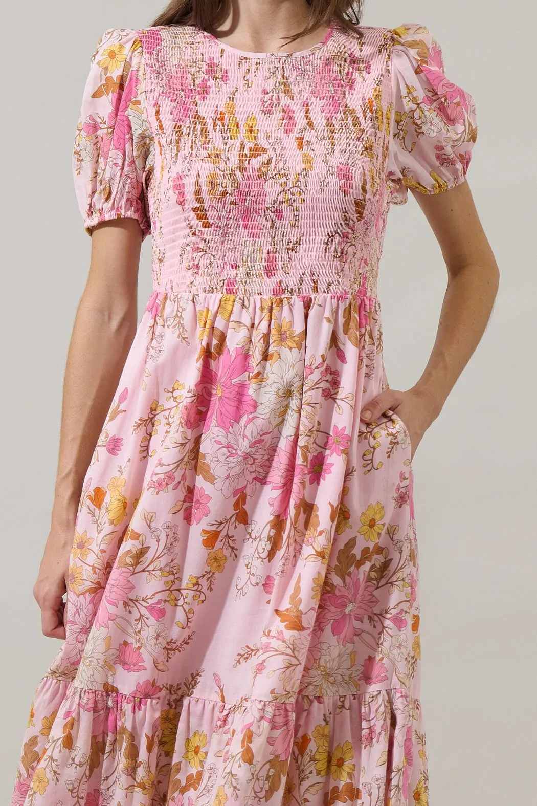 Solanda Floral Aruba Smocked Midi Dress