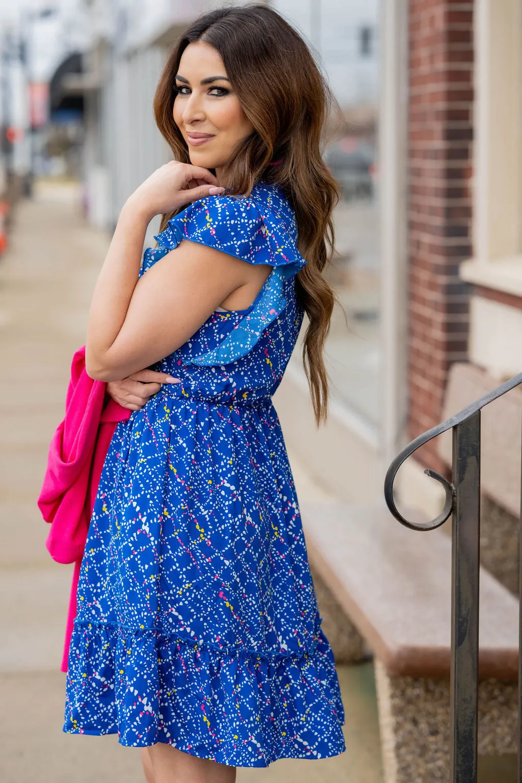 Splattered Ruffle Trim Dress