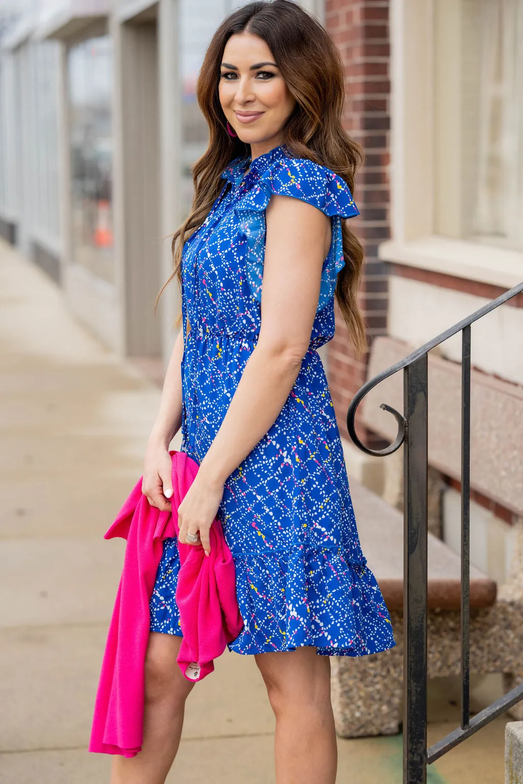 Splattered Ruffle Trim Dress