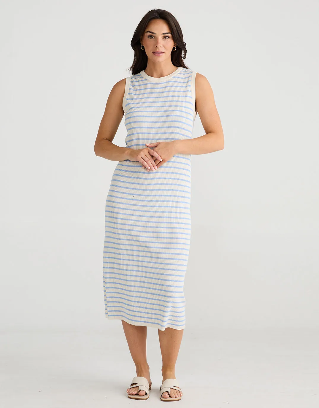 Squad Midi Dress - Ecru/Blue