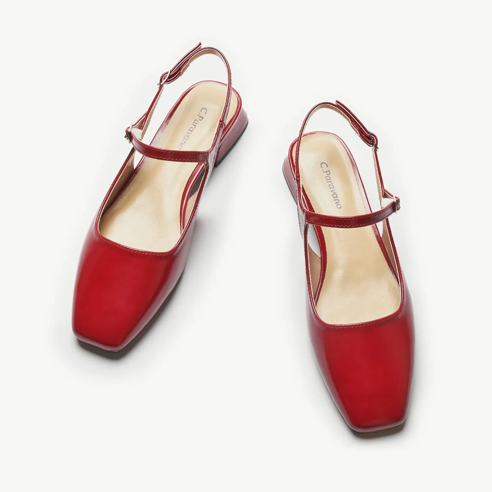 Square-Toe Sleek Slingback Flats (Felicia) Red