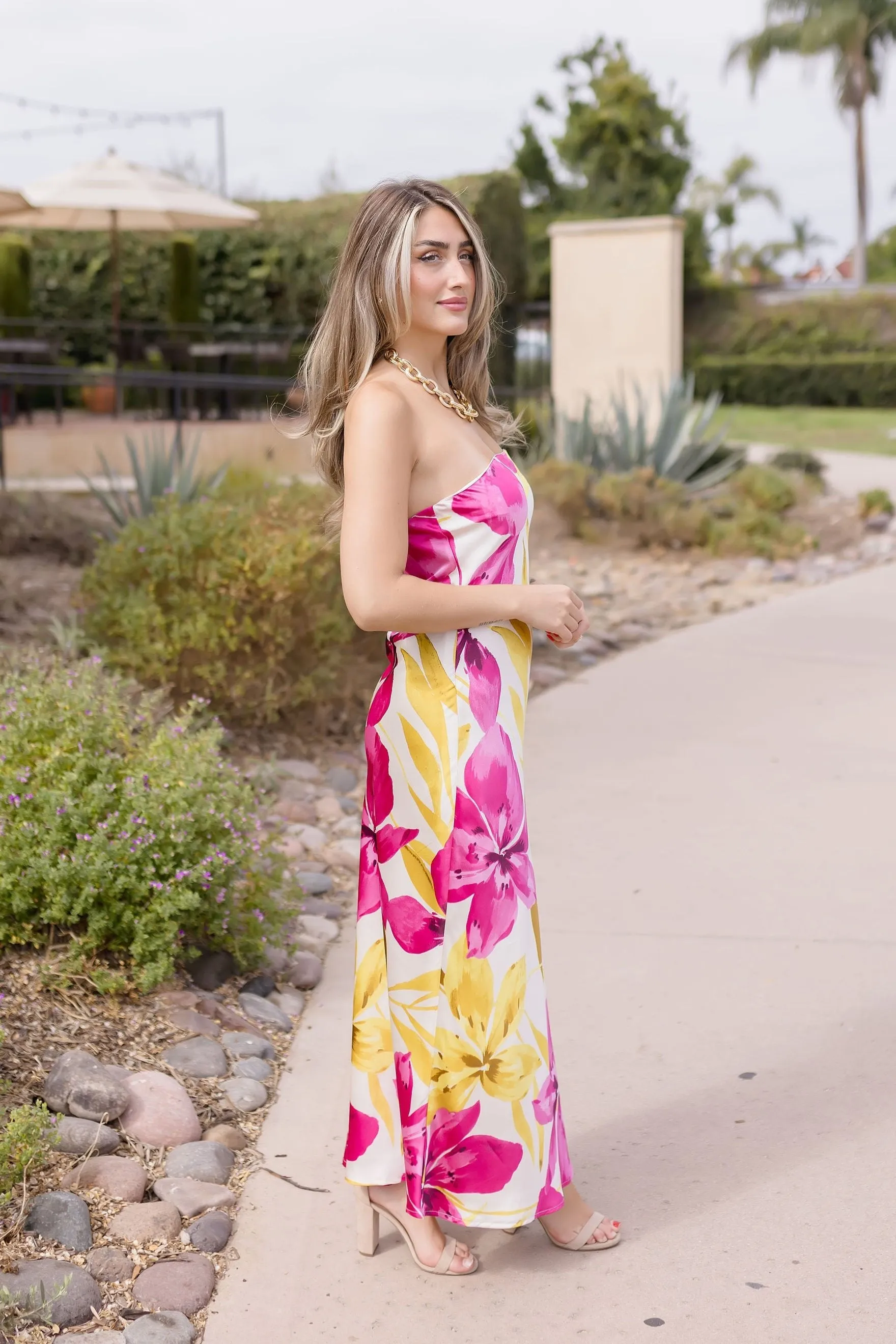 Stella Sleeveless Floral Print Maxi Dress Fuchsia