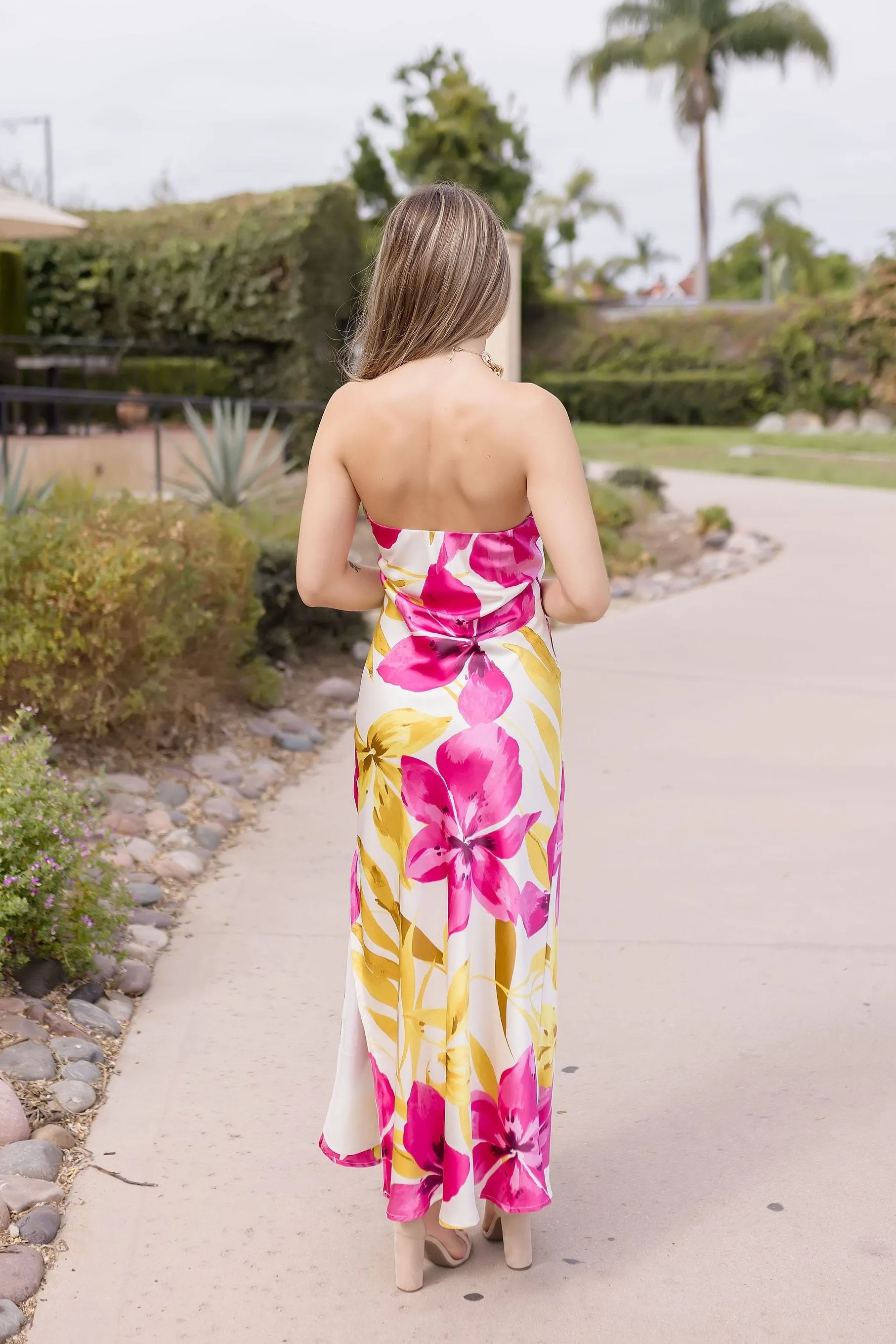 Stella Sleeveless Floral Print Maxi Dress Fuchsia