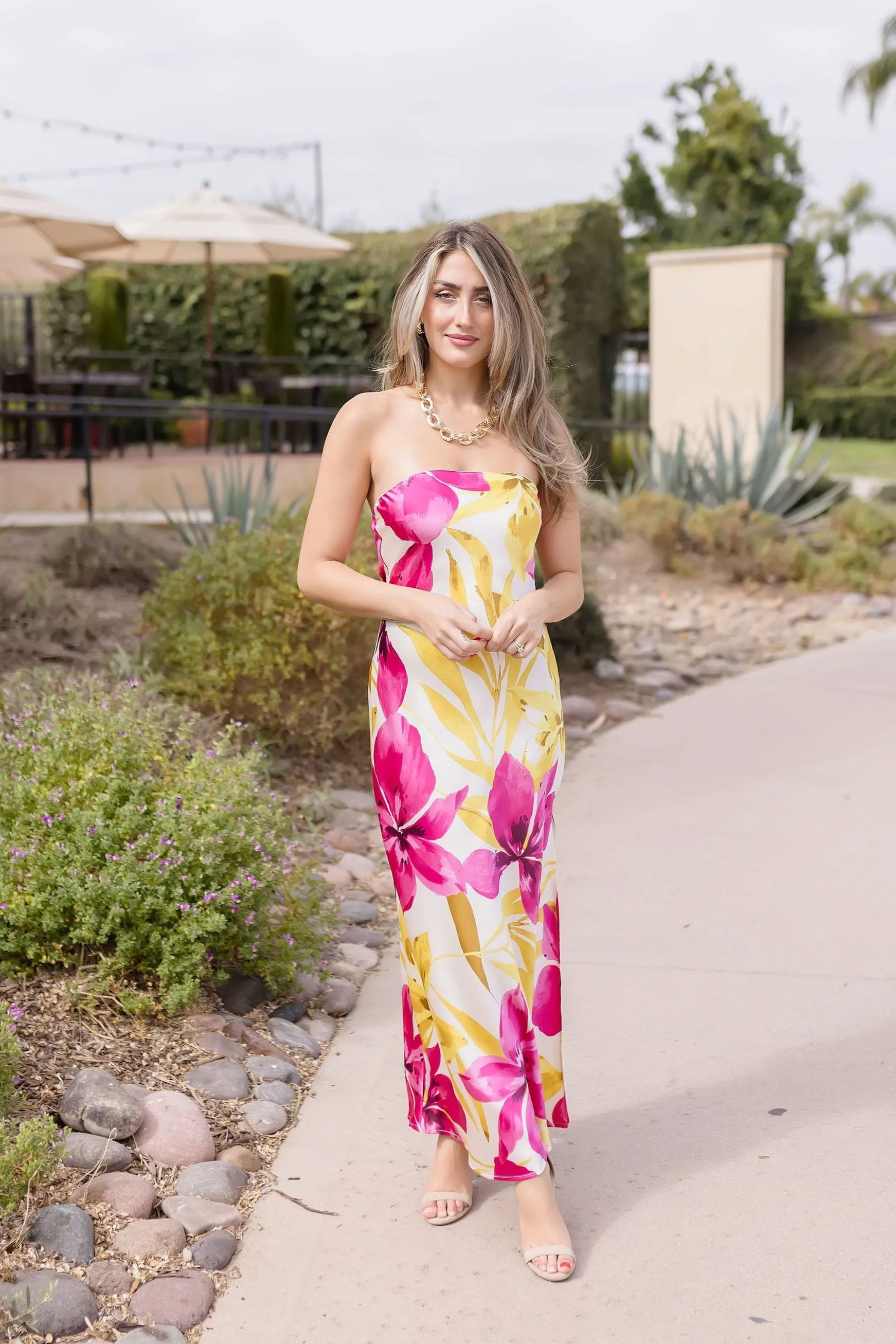 Stella Sleeveless Floral Print Maxi Dress Fuchsia