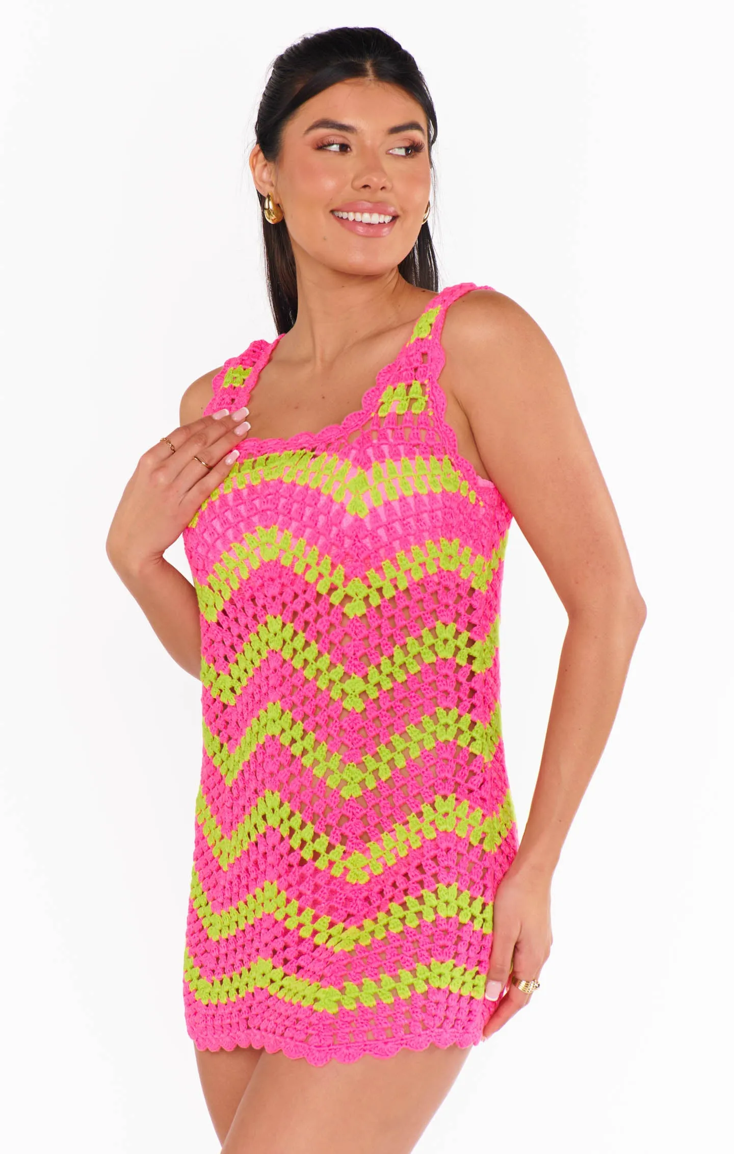 Tara Mini Dress ~ Watermelon Wave Crochet