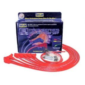 Taylor 8mm Pro "Race Fit" Wire Spark Plug Wire Set - Red - SB Chevy 262-400 - Spiro-Pro Conductor - 90 Plug Boots, HEI Style Distributor Cap - For Over Valve Cover Applications