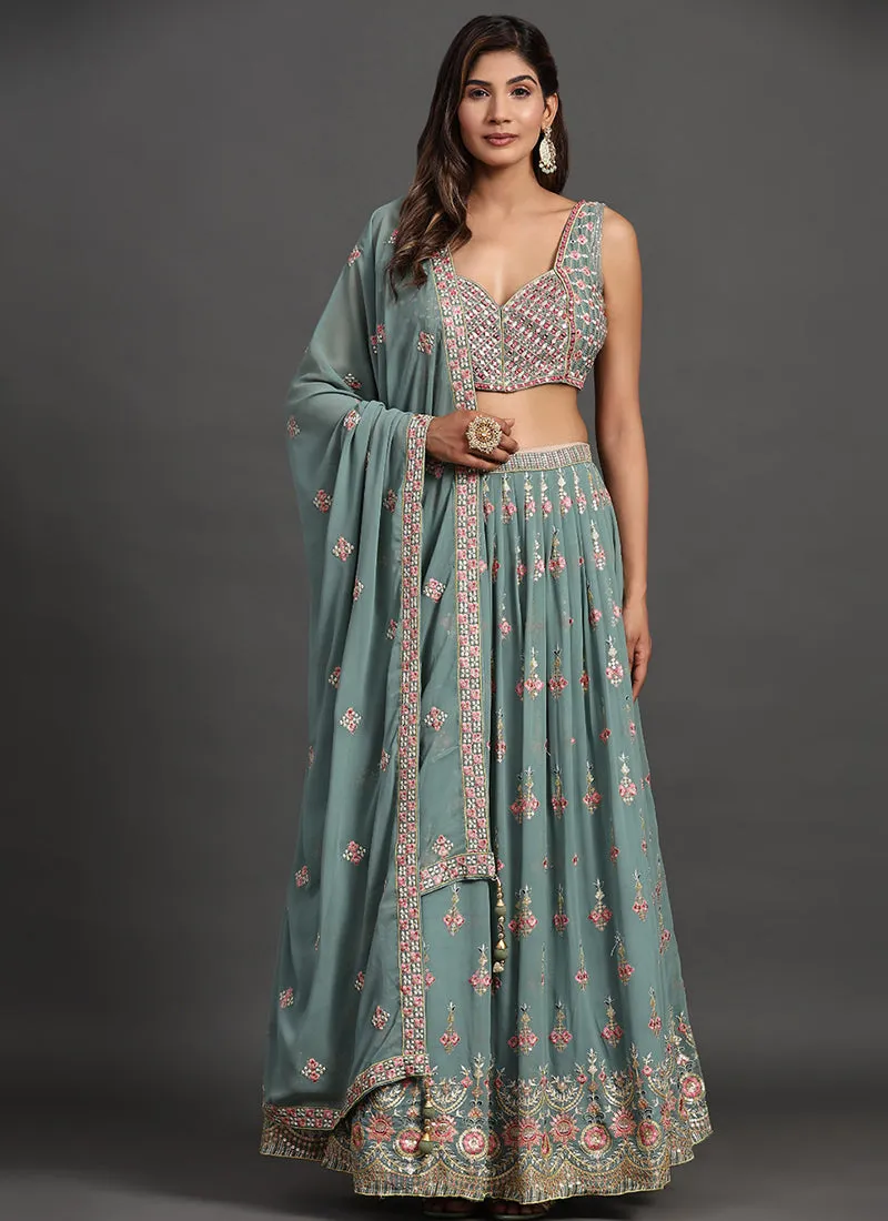 Teal Blue Multi Embroidery Traditional Lehenga Choli