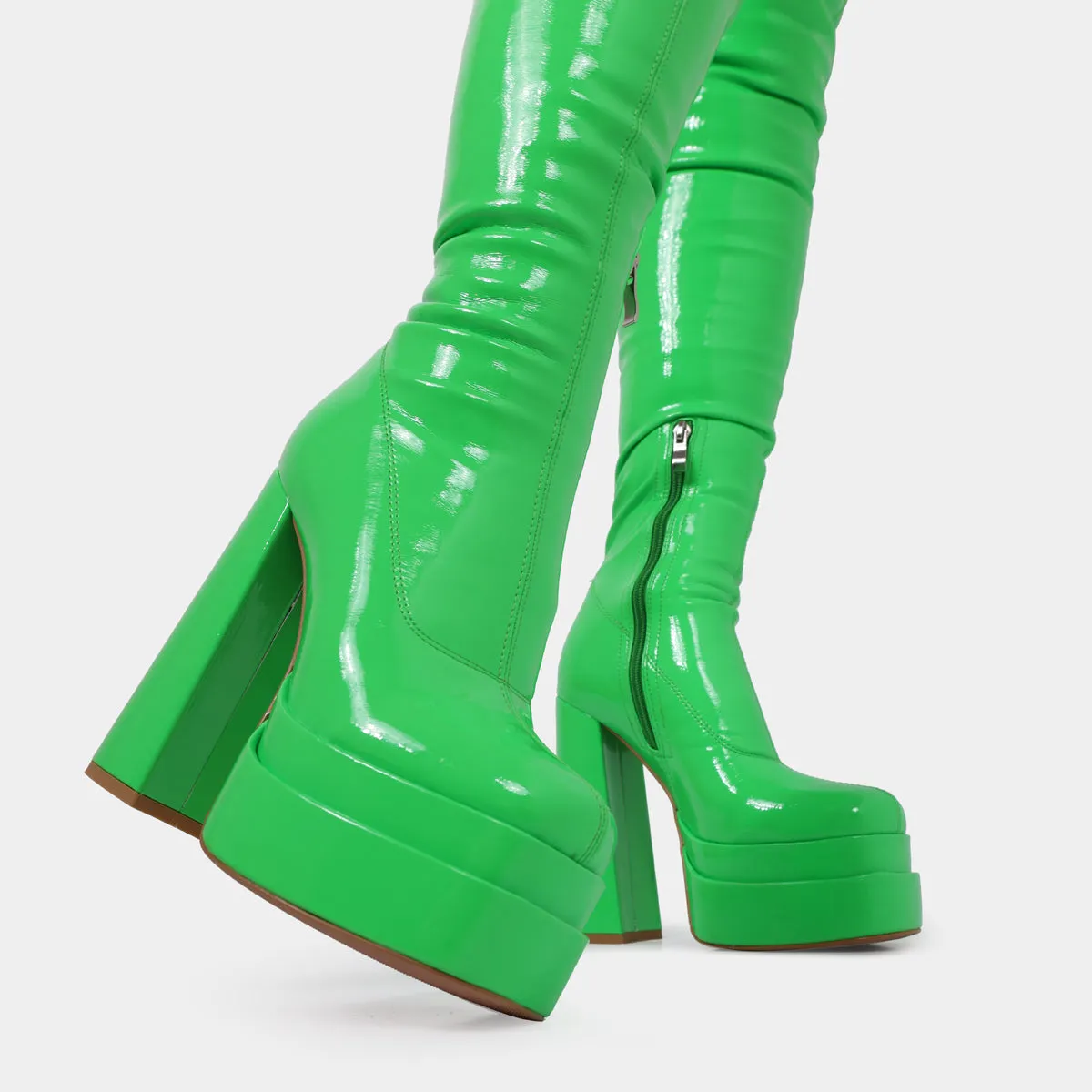 The Redemption Green Stretch Thigh High Boots