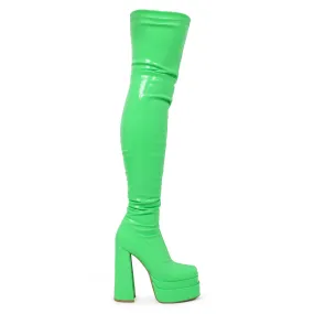 The Redemption Green Stretch Thigh High Boots